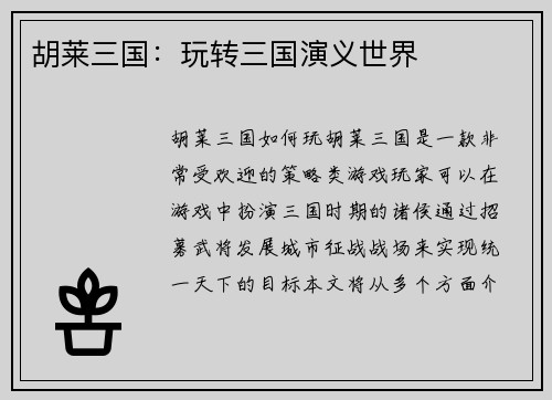 胡莱三国：玩转三国演义世界